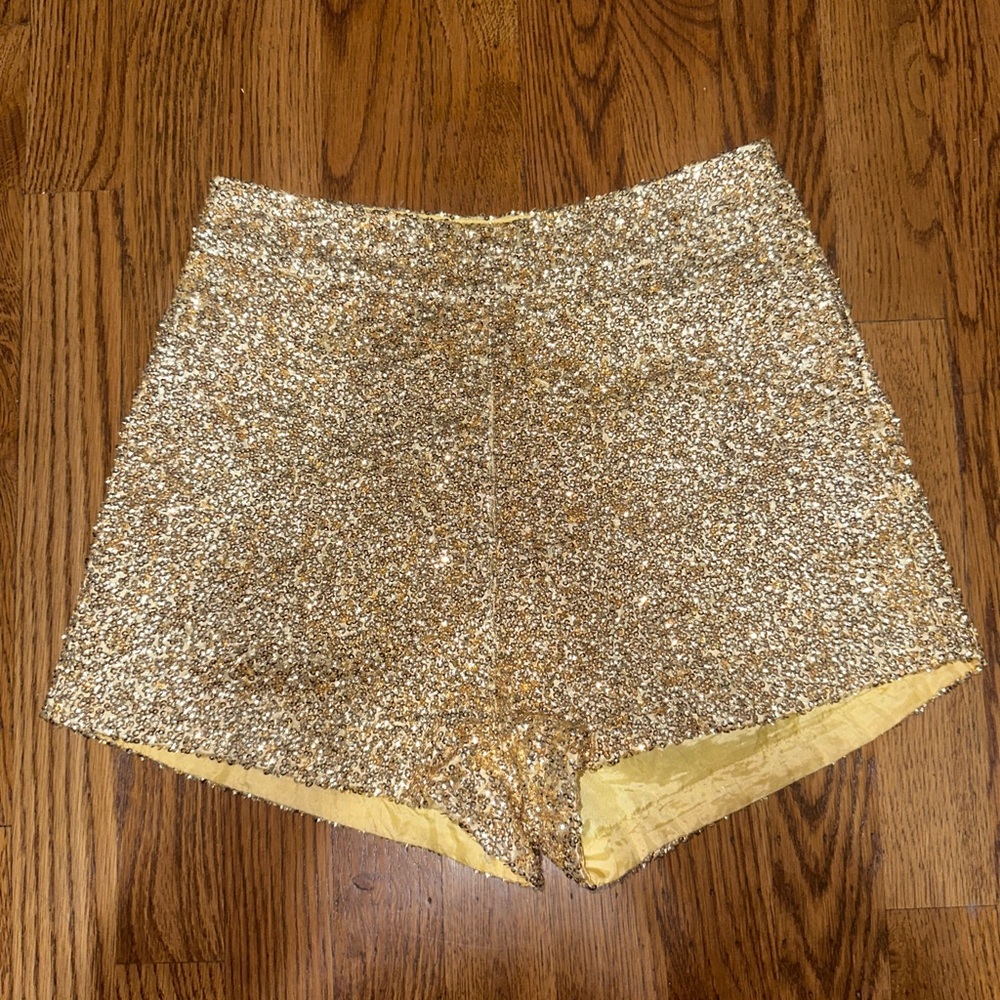 Gold sparkly / glitter sequence high wasted shorts with side zipper